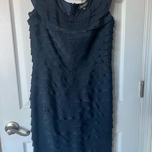 Adrianna Papell Ruffled Blue Cowl Neck Cocktail Dress